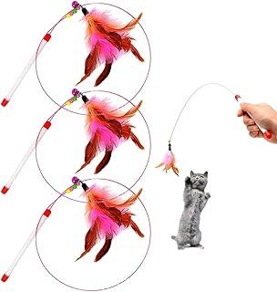 Cat Feather Wand Toy – 3 Pack Steel Wire