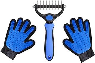Pet Grooming Brush Two Sided Dematting Comb Rake and Gloves