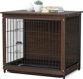 BingoPaw Wooden Dog Crate Furniture: 32 inch Pet TV Stand Cabinet Bed Kennel with Double Gates