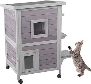 Aivituvin Outdoor Cat House Indoor Wooden Kitty Condo with Escape Door