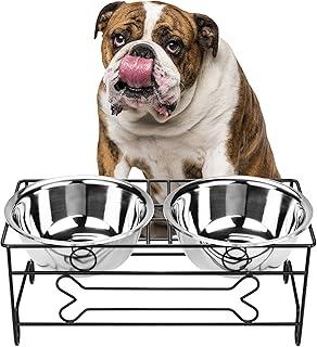 VIVIKO Bone Style Pet Feeder for Dog Cat, Stainless Steel Food and Water Bowls with Iron Stand
