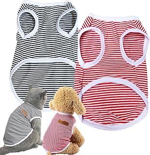 CAISANG Classic Dog Shirt 2 Pack Striped T-shirt Puppy Clothes for Small Canine